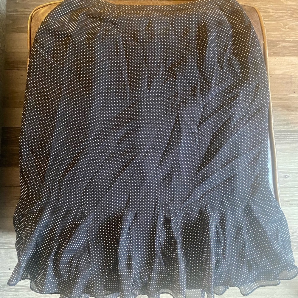 TALBOTS Women's Silk Pencil Skirt Ruffle Trim Black Beige Polka Dot 10P EUC